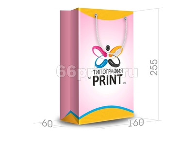 заказать печать Бумажный пакет вертикальный А5 формата , размер 160x255x60 мм, бумага 200 г/м² + с ламинацией, установка люверсов и ручки-шнурка